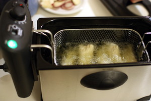 Frying the egg rolls