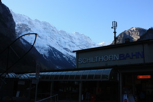 Stechelberg bus stop and mountains