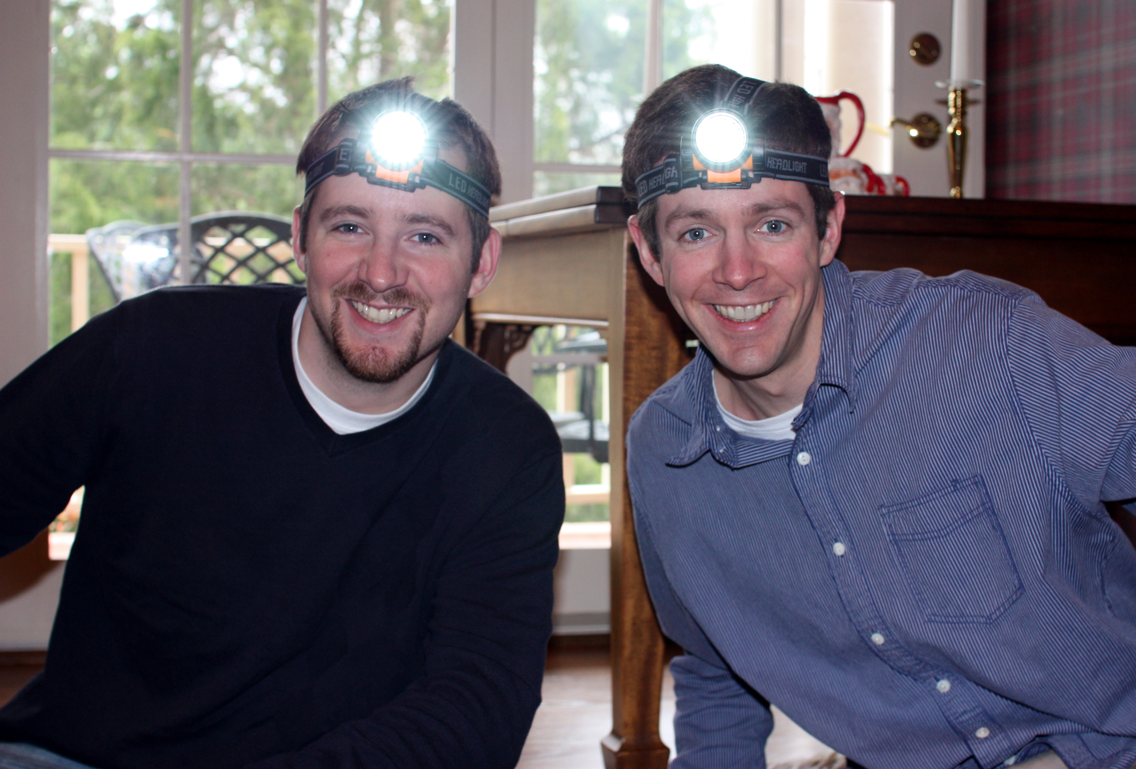 Hampton and Me Wearing Headlamps
