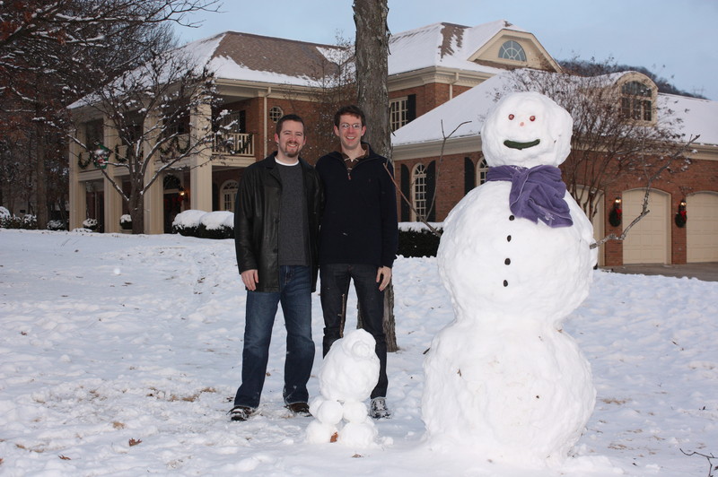 Hampton and me with our snowdog and snowman