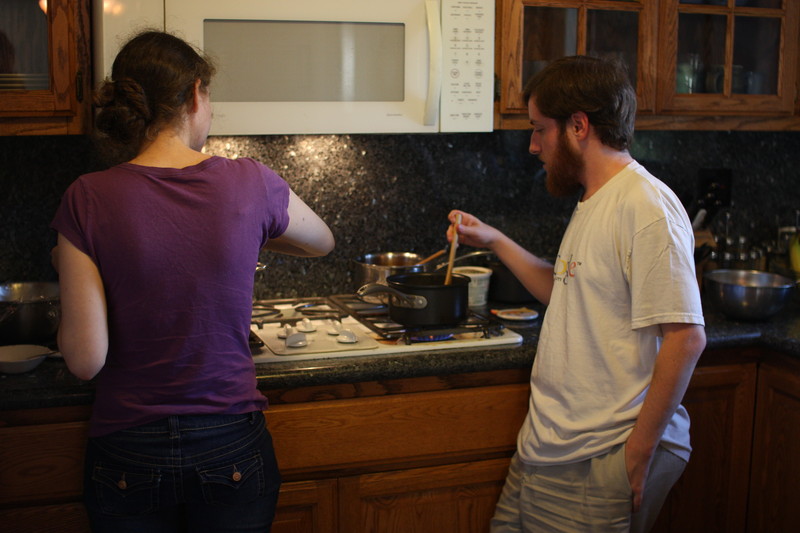 Mike and Christina preparing sauces
